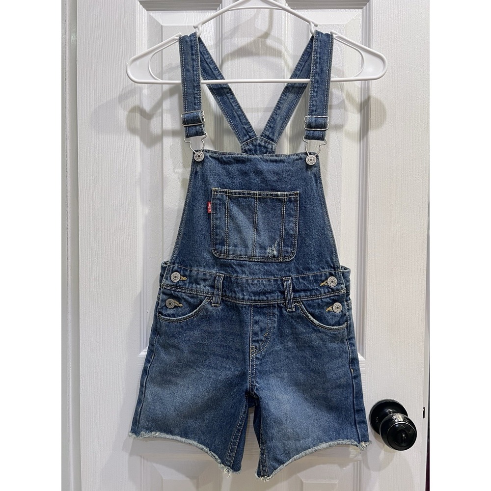 Girls Size 8 Levi's Denim Overall Shorts Adjustable Straps